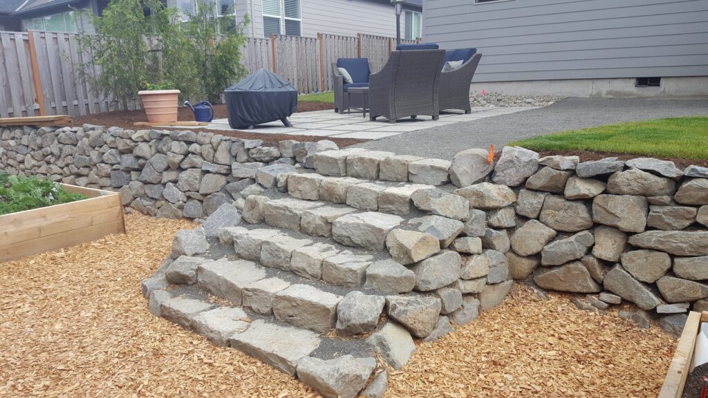 Hardscaping stairs project in Clackamas backyard by ProScape NW